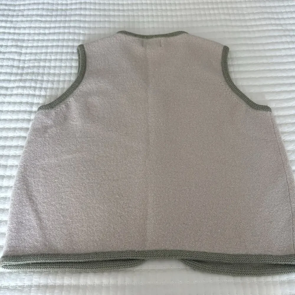 Cabela's Oatmeal/Green Wool Zip Up Sweater Vest Size L - Picture 3 of 6